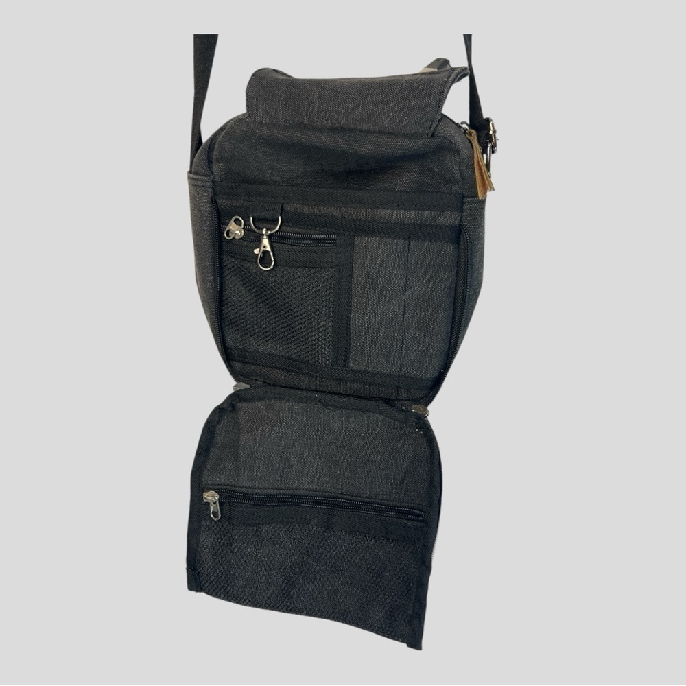 OU LI LAI Casual Charcial Gray Stone Wash Canvas Bag with Adj Shoulder Strap - Picture 13 of 13